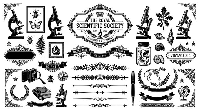 Vintage scientific society logo designs.