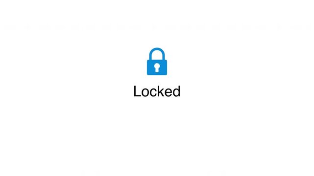 Minimalist graphic animation featuring blue padlock icon representing locked state for digital security and system access.