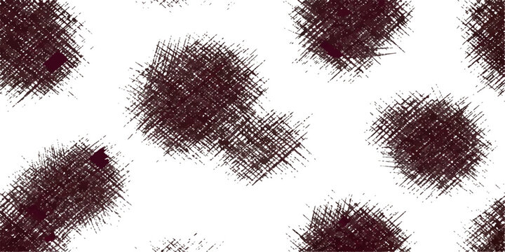 Abstract spotted texture with hatching brush strokes in dark brown on a white background.