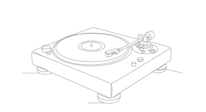 Minimalist line art illustration of a turntable on a white background