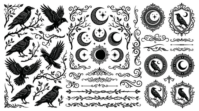 Black and white raven moon graphics.