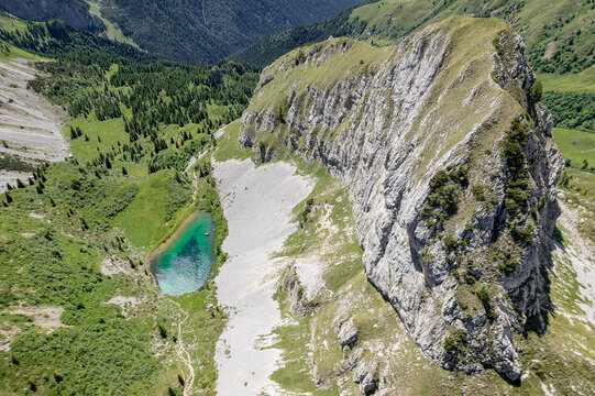 Corna Spigorel with lake in the Orobie mountains, Lombardy landscape in the summer season