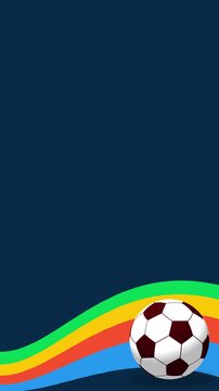 Soccer ball bouncing and spinning onto colorful abstract wave background, Football animation on dark blue background with copy space, suiatble for matches, leagues, editing, ads, etc. vertical video.