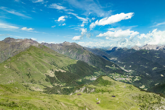 Val di Scalve landscape from Barbarossa peak, Lombardy panorama in the summer season