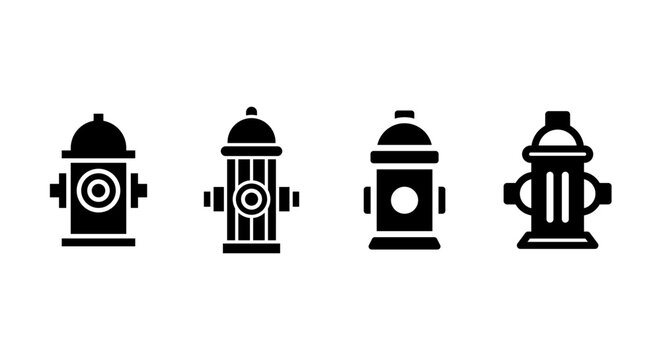 Four different black silhouettes of fire hydrants