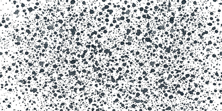 A black and white abstract pattern of random splatters and dots creates a dynamic and textured background, perfect for graphic design elements and artistic applications.