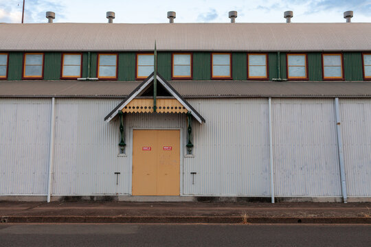 Closed doors of old historical pavilion building at Singleton Showground