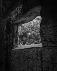 View of the outside of the window of the old ruins © Matt A. Hawk
