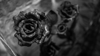 Close-up of the metal-carved rose flower © Matt A. Hawk