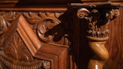 Close-up on the old wooden furniture from medieval times © Matt A. Hawk