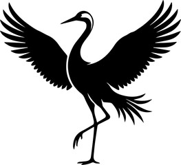 Fototapeta premium single black crane dancing icon, wings open silhouette