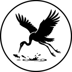 Fototapeta premium single black crane HUNTING icon, wings open silhouette