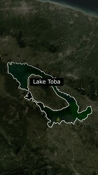 Animated 3D map of Lake Toba with border and name in 1080p short video format