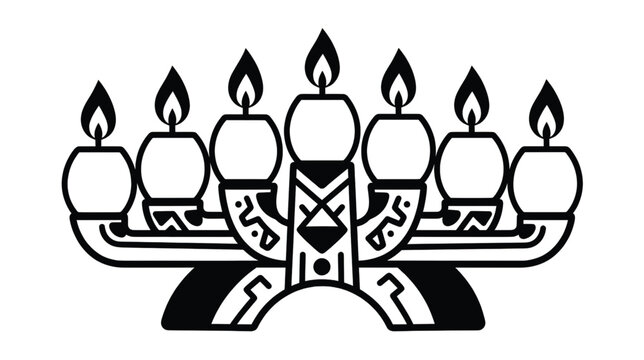 Menorah with nine lit candles.