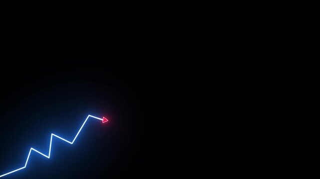 Abstract neon arrow growth , success concept. Profit growing icon animation. Growing business graph symbol .On black background.4 k animation..
