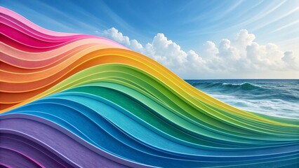 Naklejka premium Vibrant rainbow wave, colorful ocean background, abstract design, gradient illustration
