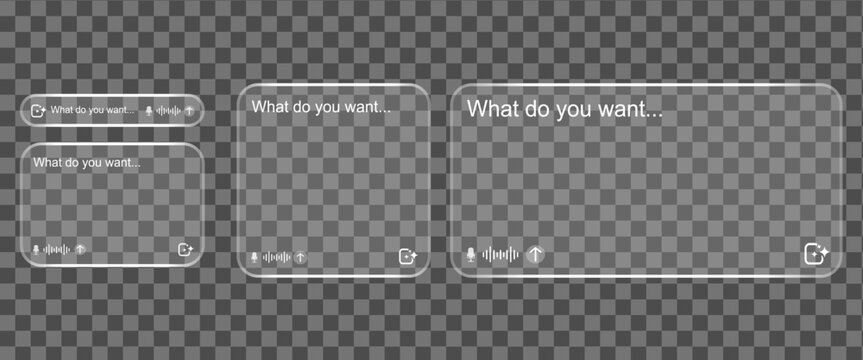 AI search bar template for web interface design. Clean minimalist chat box with input field and audio icon for virtual assistant software and digital communication