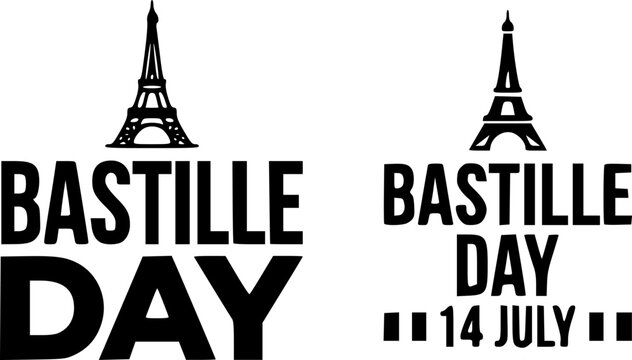 Bastille Day Logo Design with Eiffel Tower Silhouette and 14 July Date Typography, French National Holiday Vector Badge for Cards and Banners