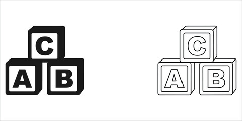 Black and White Outline Icons of ABC Building Blocks Stacked ABC blocks alphabet blocks © MdMirajul