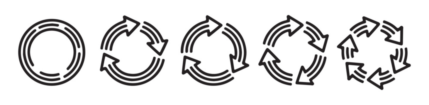 Circular arrows design elements set for refresh recycle and repeating process in various styles.