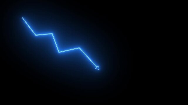 Abstract neon arrow growth , success concept. Profit growing icon animation. Growing business graph symbol .On black background.4 k video