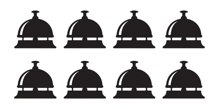 Set of black silhouette service desk bells in different positions and perspectives vector graphic.