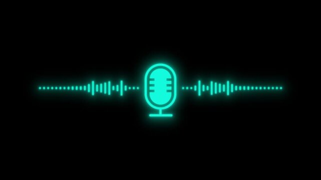 Futuristic Cyan Voice Assistant Speech Audio Bar Animation, Cyberpunk Smart Home Microphone UI Element, Glowing Soundwave HUD Motion Graphic, Premium Podcast Motion Graphics Asset.