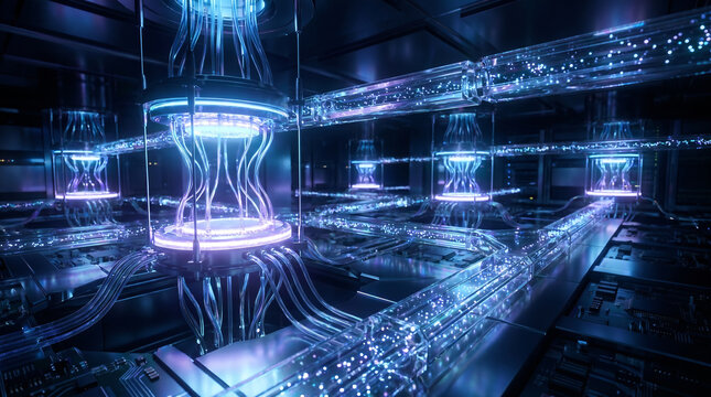 Advanced Quantum Computing Infrastructure Processing Data Through Futuristic Network