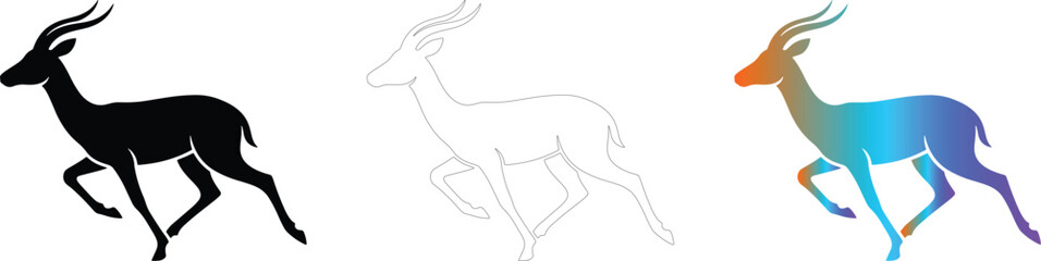 Fototapeta premium Running Gazelle Antelope Mascot Logo Set in Silhouette and Gradient Styles