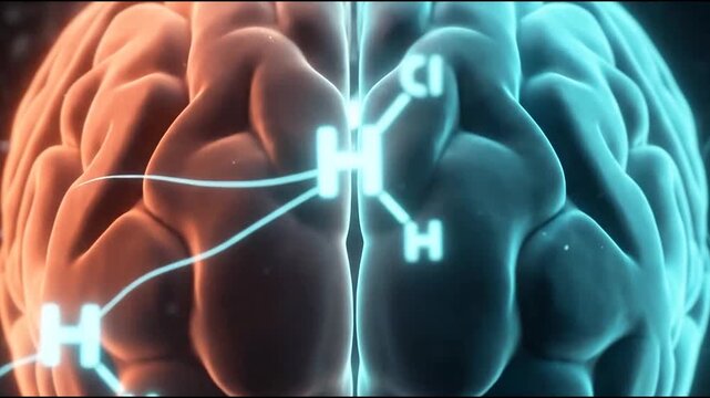 Abstract brain silhouette with red and blue energy.