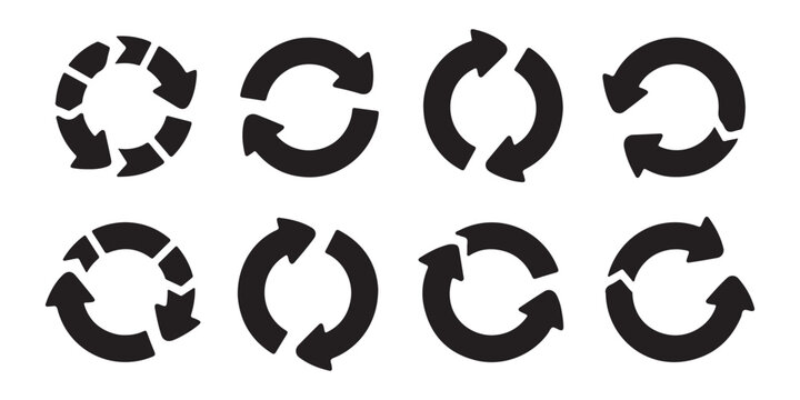 Recycle and repeat process vector icons collection with various circular arrow shapes for infographics.