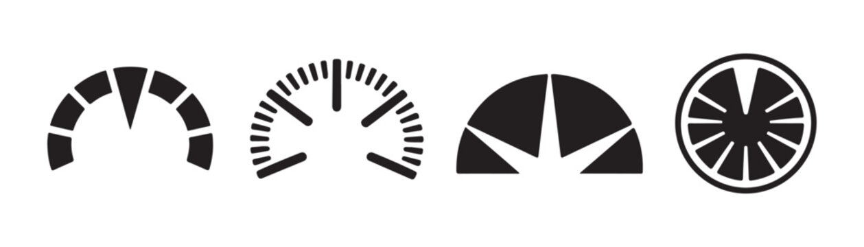 Speedometer and gauge meter icons showing measurement and progress vector.