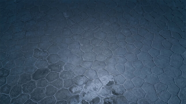 Dark Blue Cracked Salt Flat Surface Texture at Night
