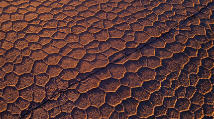 Naklejka premium Aerial View of Orange Cracked Salt Flat Polygon Patterns