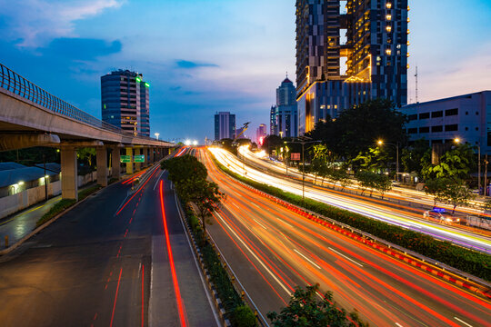 Long exposure photo in Pancoran, South Jakarta, Indonesia; at an evening.
