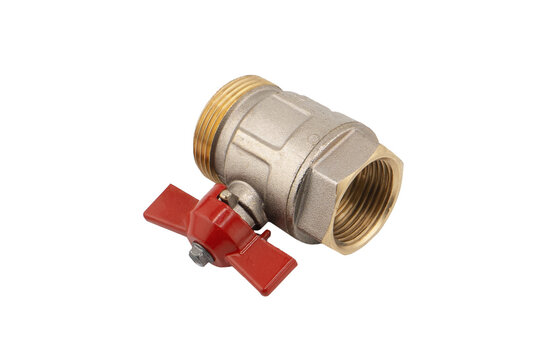 Plumbing fitting for pipes isolated on white background. Brass water fitting adapter isolated.
