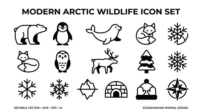 Modern Arctic Wildlife Icon Set Images.