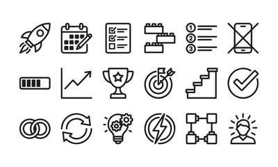 Naklejka premium Set of 15 simple line icons on white background, vector eps 10 format, business.