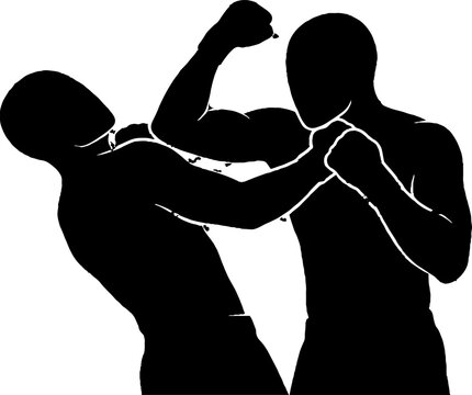 Silhouette of two boxers in a dynamic fighting pose.