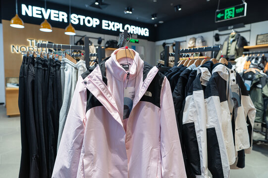 The North Face jacket displayed inside store