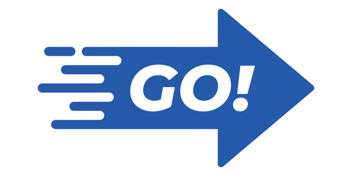 Blue arrow icon with motion lines and the word go inside