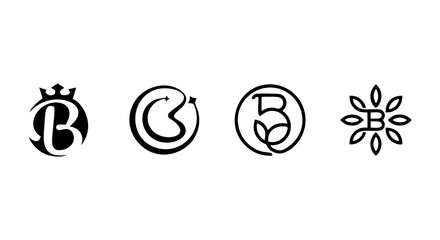 Collection of four different black letter b logos with various designs © AchmadFadhil