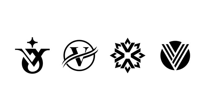Collection of four black and white logos with stylized v and w letters in various designs