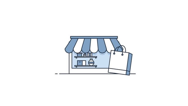 Retail Storefront Animation with Awnings and Shopping Bag