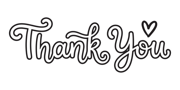 Thank you hand lettering typography with a heart icon