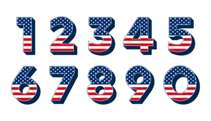 Numbers filled with American national flag pattern, and with block shadow. Ten numbers filled with stars and stripes pattern in red, white, and blue, elements of United States of America flag. Vector © Peter Hermes Furian