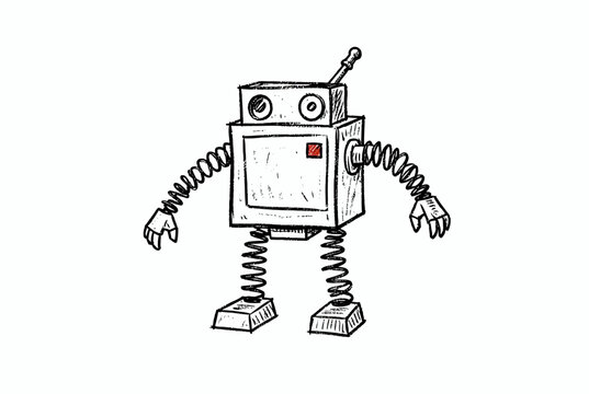 Hand Drawn Retro Robot Illustration.