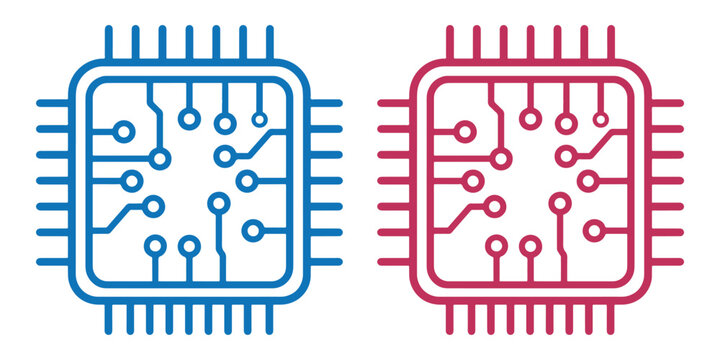 Two computer processor chip icons with circuit board patterns
