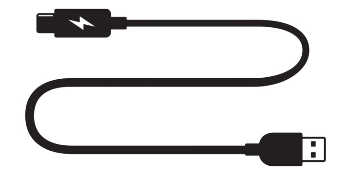 Usb cable icon with lightning bolt symbol for fast charging