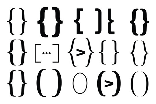 A collection of various typographic brackets, parentheses, and mathematical grouping symbols in black on a white background